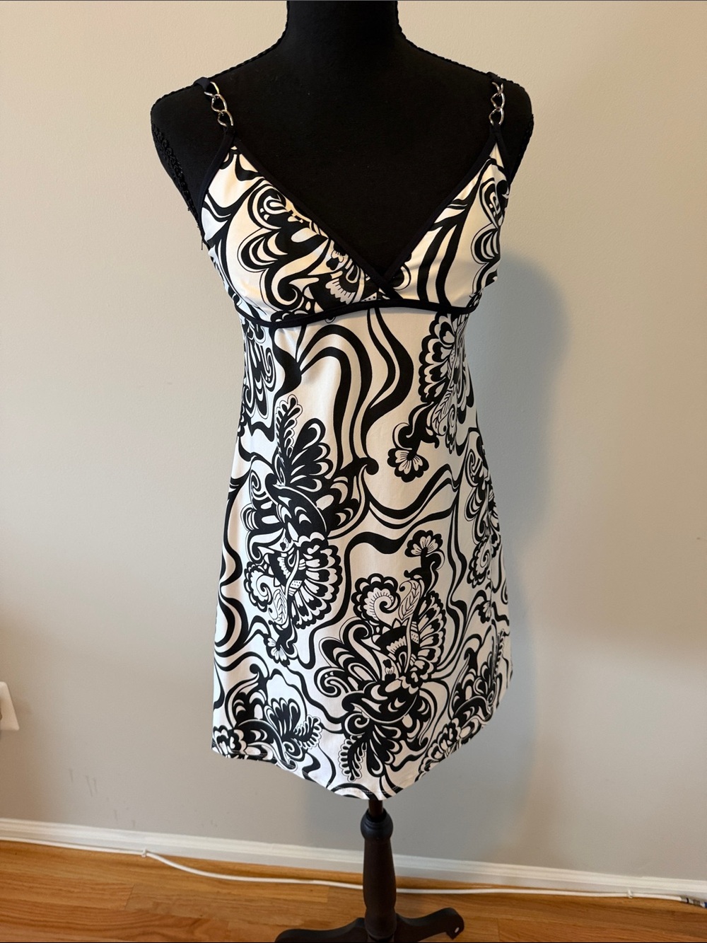 Rampage Black and White Swirl Swim Coverup Slip